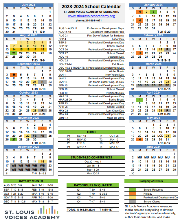 St. Louis Voices Academy 2324 School Calendar